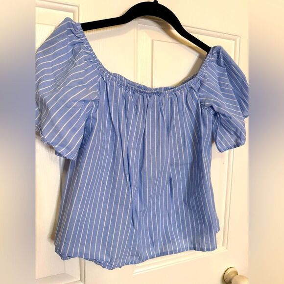 Express crop top size Small in blue & white stripes - Picture 1 of 5